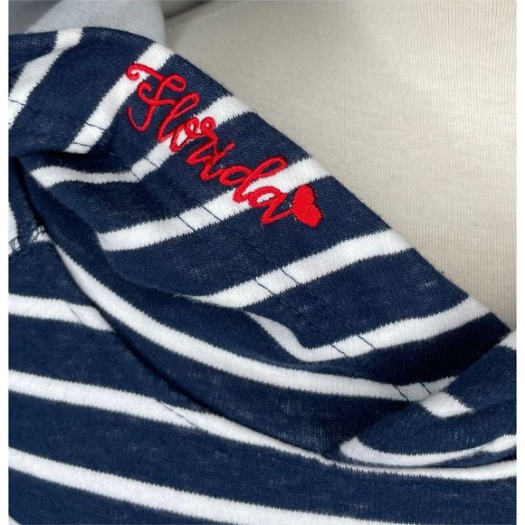 State of Mine Florida Blue Striped Womens XXL Hooded Pullover Sweatshirt Raw Hem - Picture 2 of 8